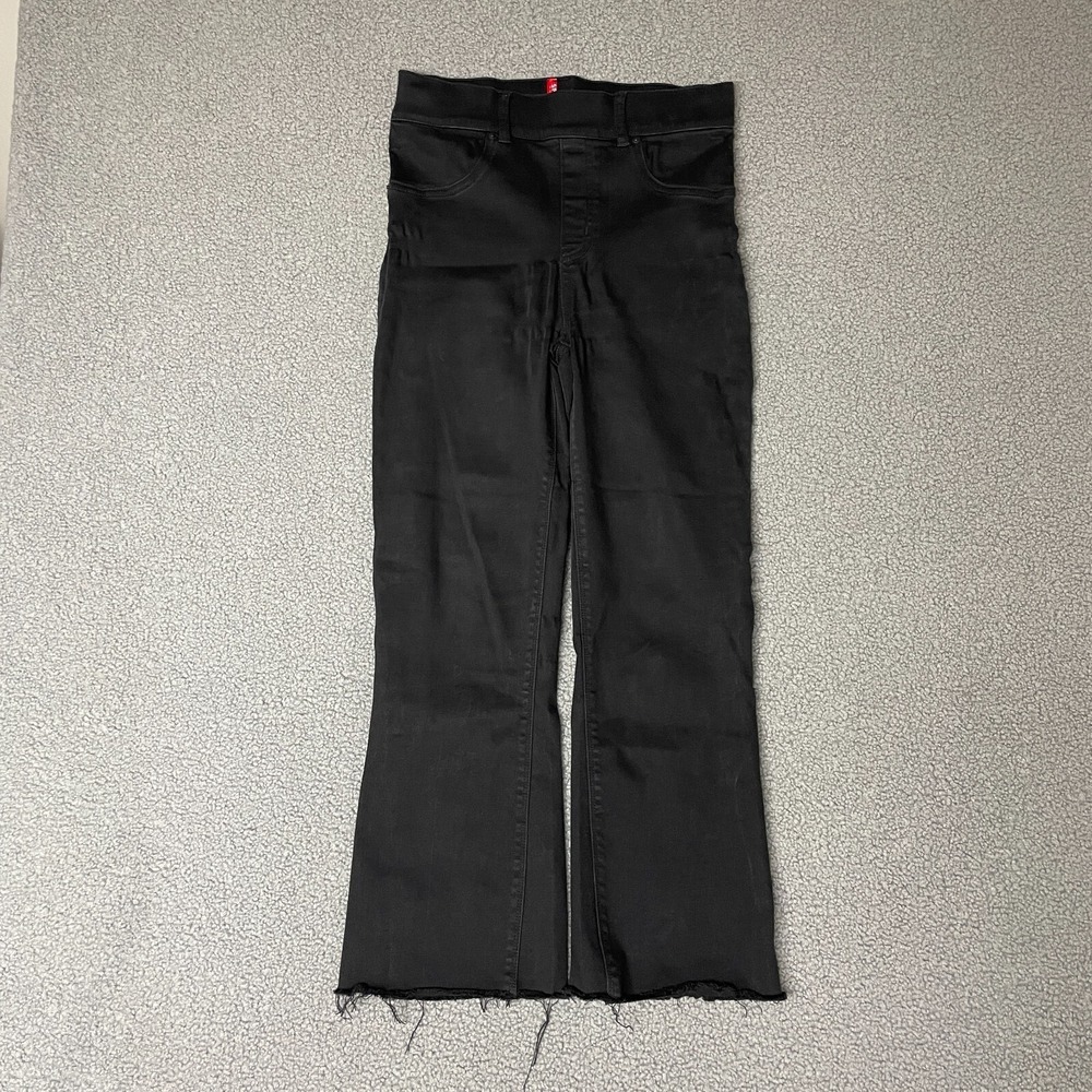 SPANX Pull On Frayed Hem Crop Flared Jean Leggings Size small Black Stretch